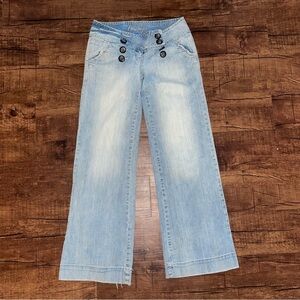 Amethyst Jeans Light Wash Multiple Buttons Straight Leg Low Rise Pockets 9 Y2K